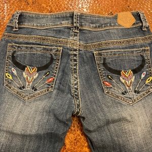 Tin Haul Jeans Size 29 Long 34” Inseam Aztec Steer Head Pockets